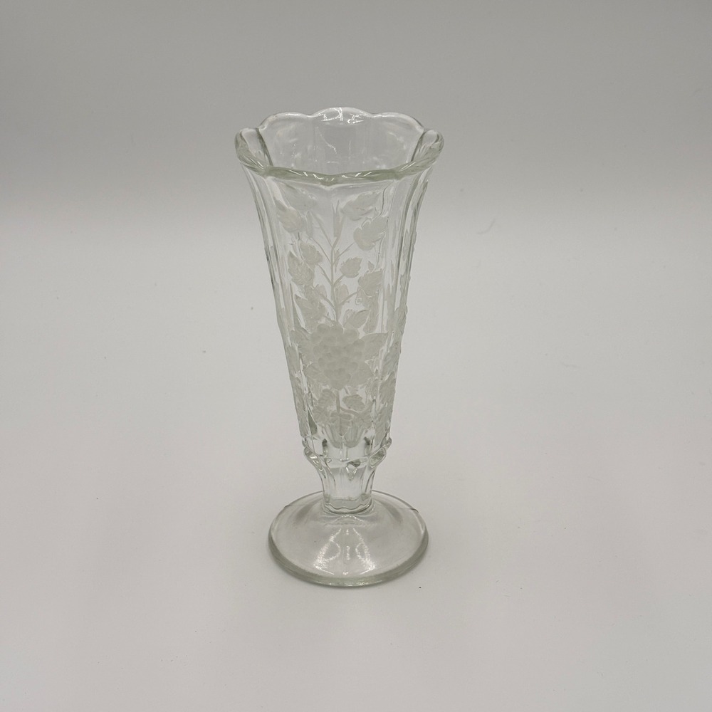 Westmoreland PANELED GRAPE Vase Glass Signed MA Lash 1980 Scalloped 8.5 X 3.5